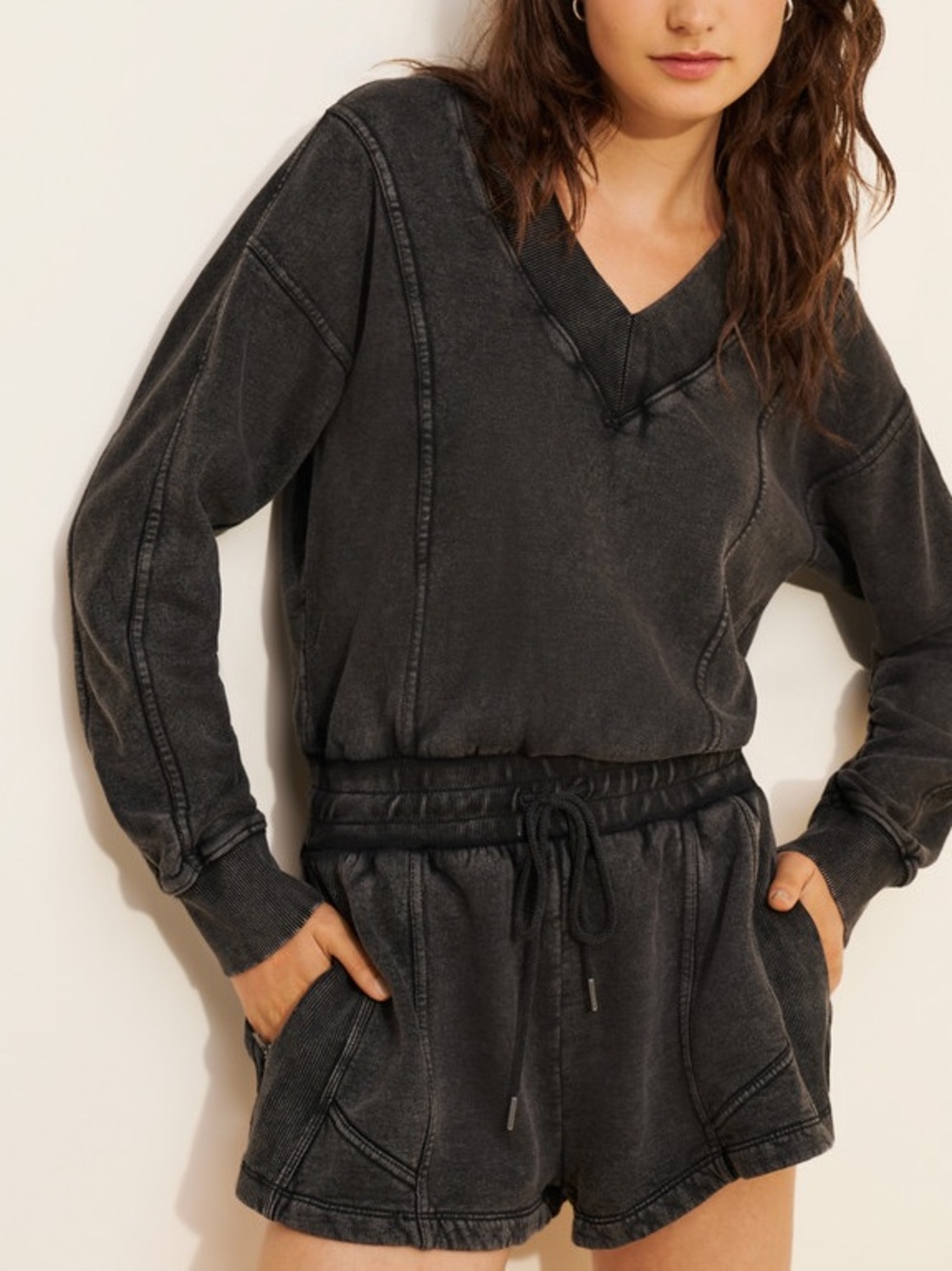 Free People FP Movement Intercept Black Long Sleeve Athleisure Romper XL NWT